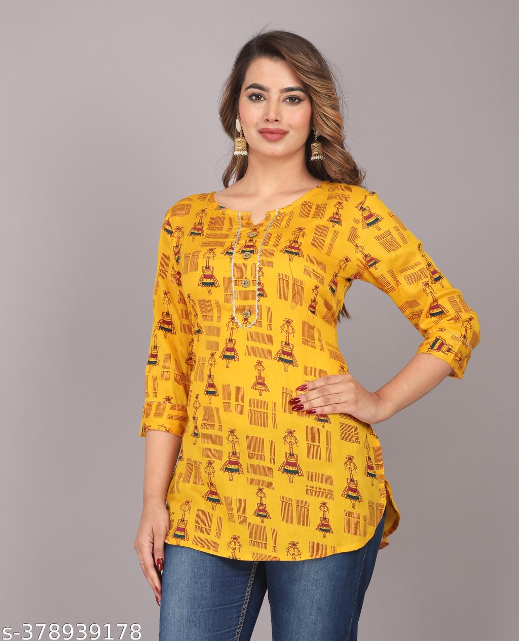 Trendy Fashionable Stylish Printed Women Top(Tunic Top, Topper For Women, Ethnic Top, Printed Top, Gold Print Top, Top For Jeans, Top For